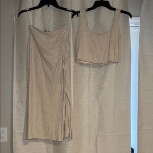 Lucy Paris Tan Midi Slip Skirt Set